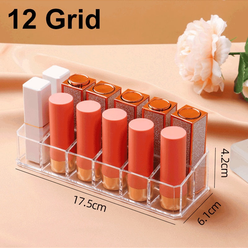 Clear 24 Grid Lipstick Stand Case Makeup Organizer Storage Box Lipstick Display Stand Holder Cosmetic Jewelry Organizer Box - StorageandmoreStorage