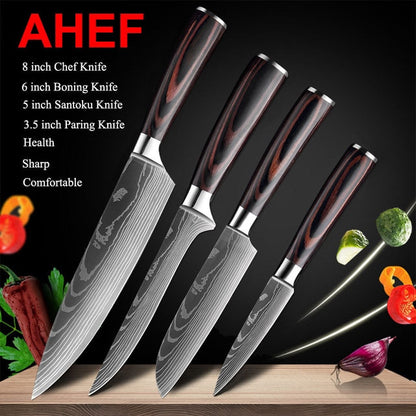 Japanese Kitchen Knife Set Laser Damascus Pattern Stainless Steel  Sharp Cleaver Slicing Utility Knives Kitchen Tools - StorageandmoreStorage