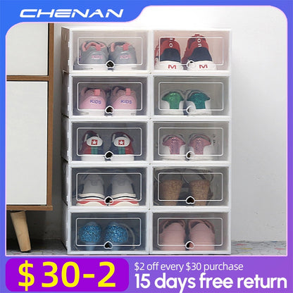 6Packs Transparent Shoe Box Shoes Organizers Plastic Thickened Foldable Dustproof Storage Box Stackable Combined Shoe Cabinet - StorageandmoreStorage