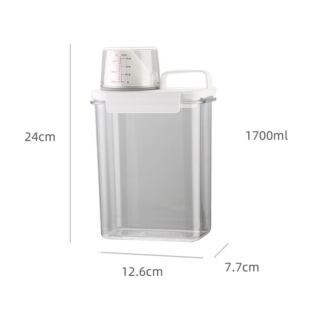 Transparent Laundry Powder Storage Box with Measuring Cup Laundry Detergent Dispenser Container Food Cereal Jar with Pour Spout - StorageandmoreStorage