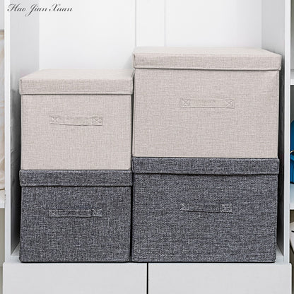 2021 New Washable Cotton Linen Fabric Folding CD Storage Box Foldable Bins Toys Organizer With Lid Storage Basket Laundry Basket - StorageandmoreStorage