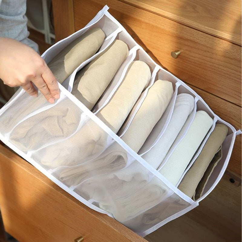 Jeans Compartment Storage Box Closet Clothes Drawer Mesh Separation Box Stacking Pants Drawer Divider Can Washed Home Organizer - StorageandmoreStorage