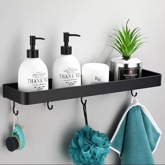 Bathroom Shelf Wall Shelves Shelf Aluminum Black Bathroom Corner Shelf Wall Mounted Black Aluminum Kitchen Storage Holder - StorageandmoreStorage