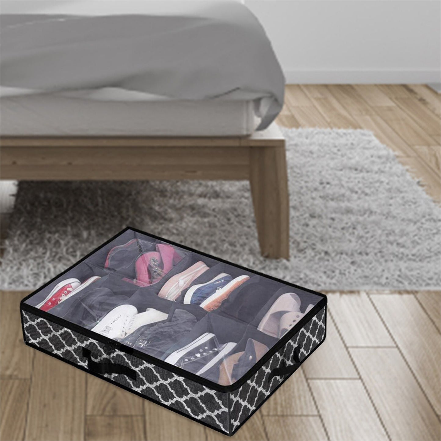 Under Bed Shoe Storage Containers Underbed Non Woven Storage Bin Sturdy Divided Underbed Shoes Closet Storage Solution With - StorageandmoreStorage