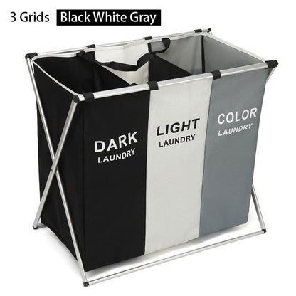 Foldable Dirty Laundry Basket Three Grid Oxford Waterproof Basket Large Capacity Simple Install Toy Storage Home Laundry Hamper - StorageandmoreStorage