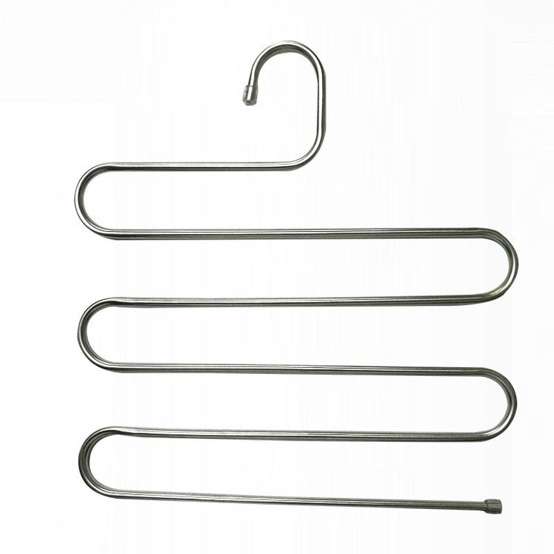 5 layers Stainless Steel Clothes Hangers S Shape Pants Storage Hangers Clothes Storage Rack Multilayer Storage Cloth Hanger - StorageandmoreStorage