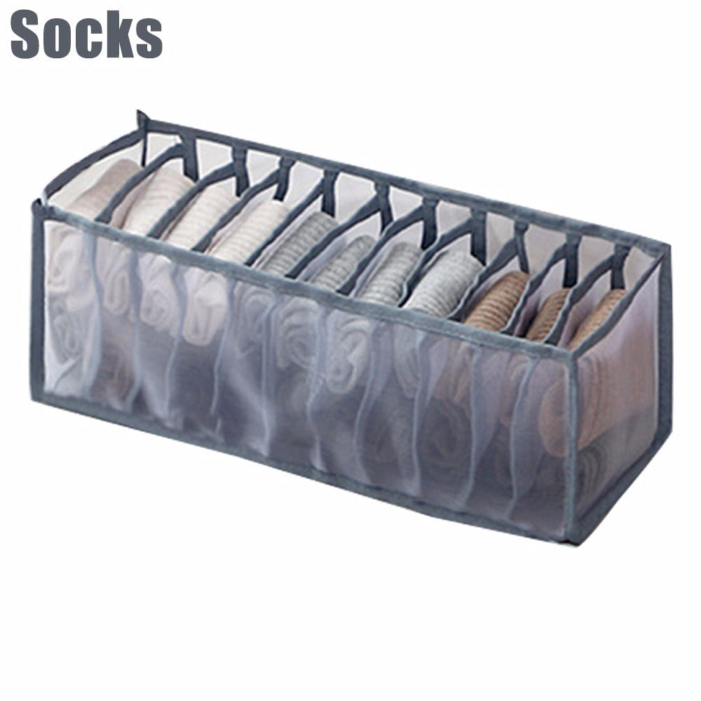 New 6/7/9/11 Grids Washable T-shirt Jeans Compartment Storage Closet Clothes Drawer Mesh Separation Box Stacking Pants Drawe - StorageandmoreStorage