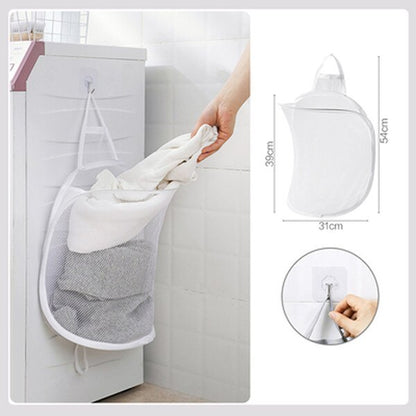 Hanging Net Bag With Sticker Wall-Mounted Laundry Basket Dirty Clothes Storage Basket Bathroom Organzier Mesh Bag Laundry Hamper - StorageandmoreStorage