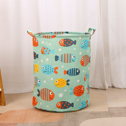 New Print Laundry Basket Portable Foldable Home Laundry Storage Bag Cotton Linen Hamper for Kids Toys Dirty Clothes Basket - StorageandmoreStorage