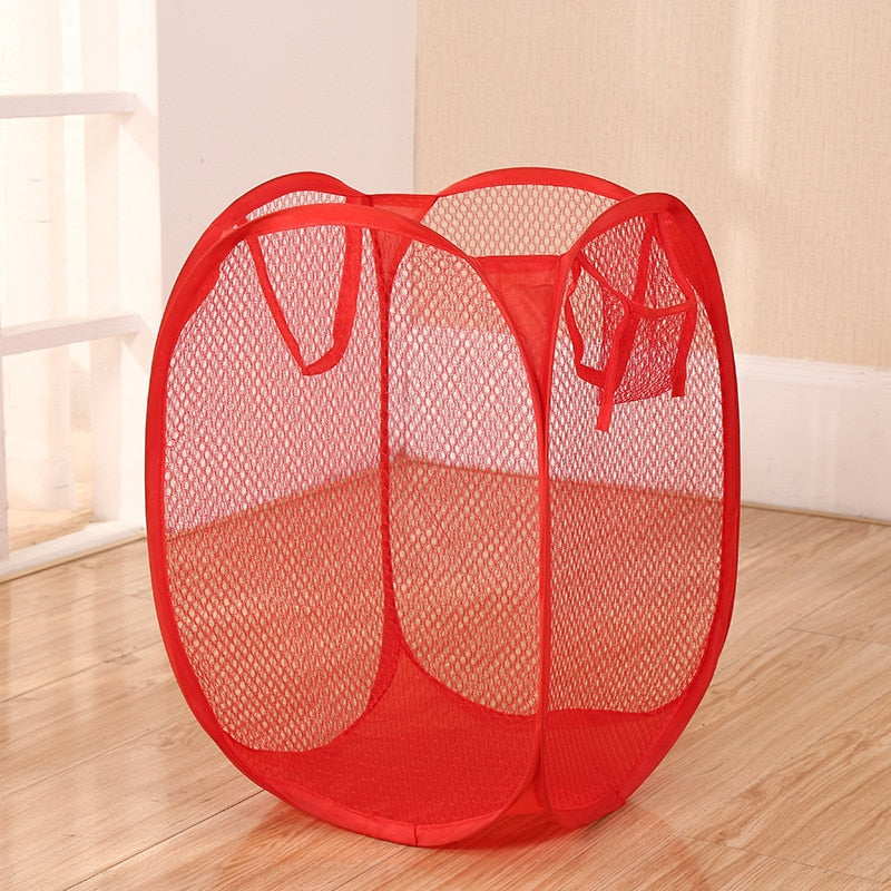 Folding Laundry Storage Basket Household Dirty Clothes Bag  Light Nylon Mesh Color Net Laundry Basket Sundries Organization - StorageandmoreStorage