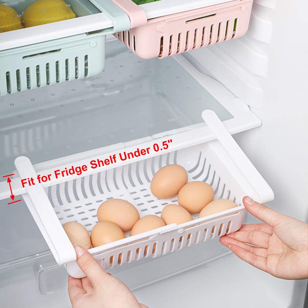 Retractable Fridge Drawer Storage Rack Refrigerator Freezer Shelf Adjustable Pull-Out Space Layer Storage Holder Organizer - StorageandmoreStorage