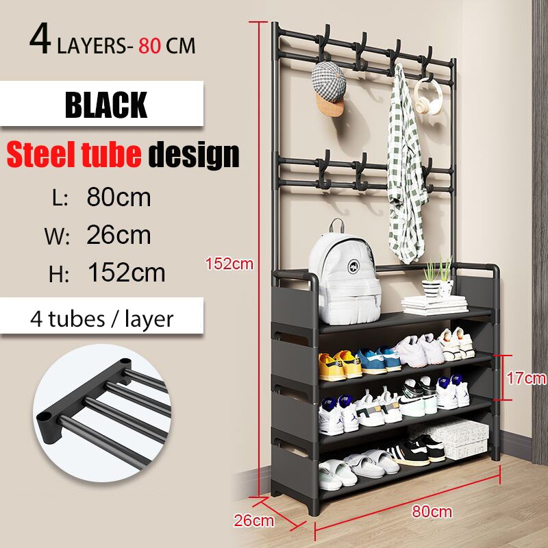 Entryway Coat Rack, Shoe Rack,Shelving Organizer, Storage Shelves With 8 Hooks Multifunctional Hallway Organizer Hanging Storage - StorageandmoreStorage