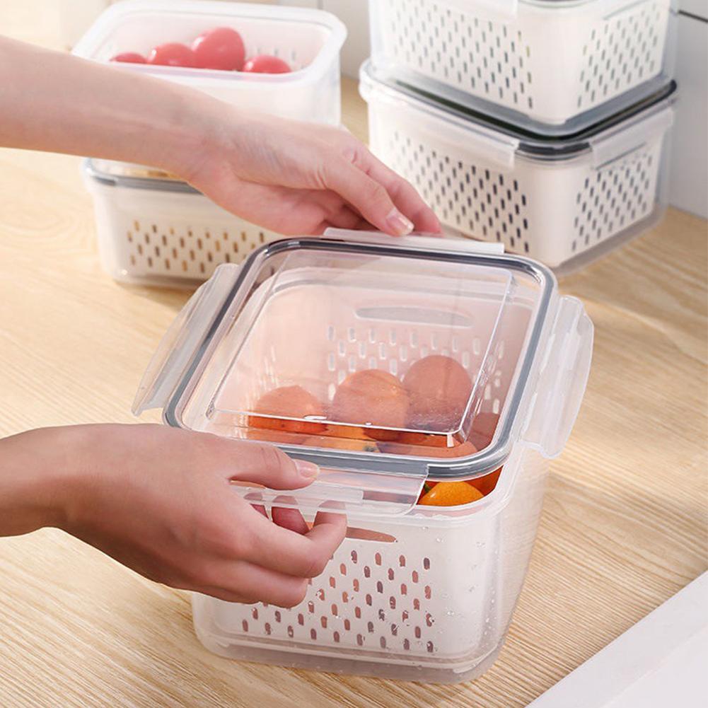 Refrigerator Storage Box Fridge Organizer Fresh Vegetable Fruit Boxes Drain Basket Storage Containers Pantry Kitchen Organizer - StorageandmoreStorage