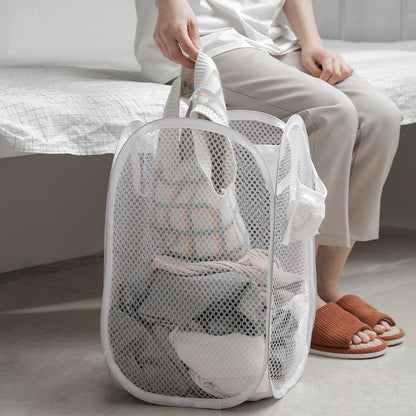 Hanging Net Bag With Sticker Wall-Mounted Laundry Basket Dirty Clothes Storage Basket Bathroom Organzier Mesh Bag Laundry Hamper - StorageandmoreStorage