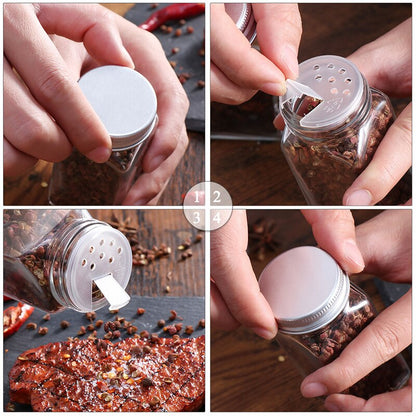 3-12PCS Set Seasoning Jar Square Glass Container Seasoning Bottle Kitchen Outdoor Camping Seasoning Container Glass Sealed Jar - StorageandmoreStorage