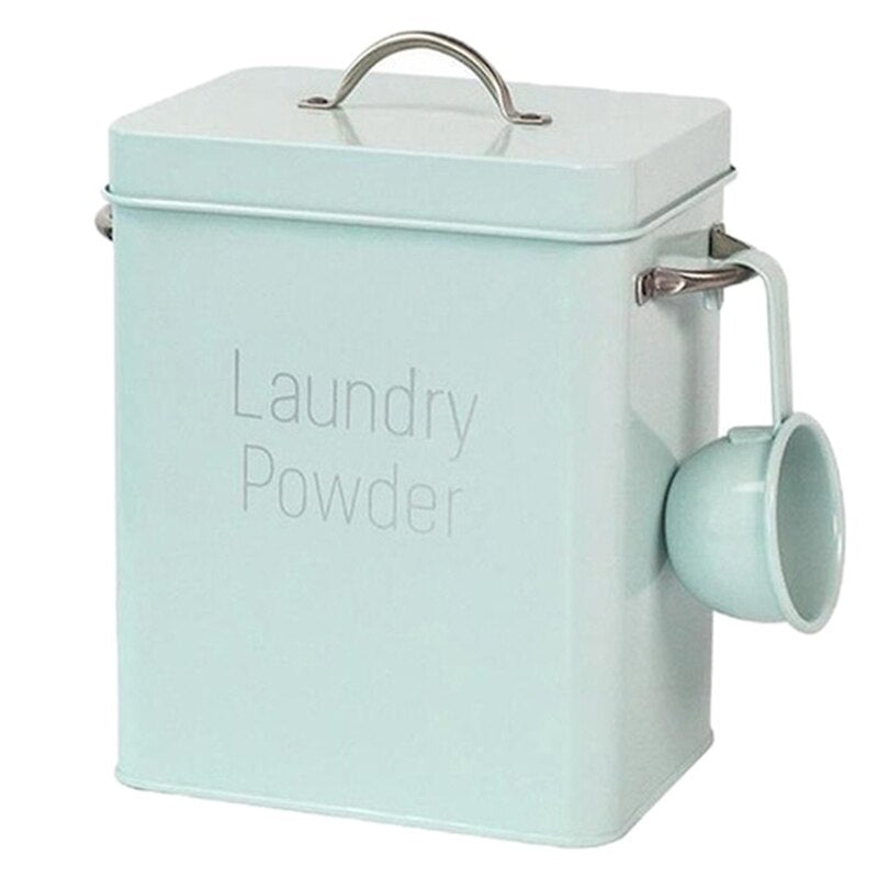 New Laundry Detergent Powder Storage Tin Box Farmhouse Detergent Handy Soap Decor Room Laundry Container Washing Dispenser - StorageandmoreStorage