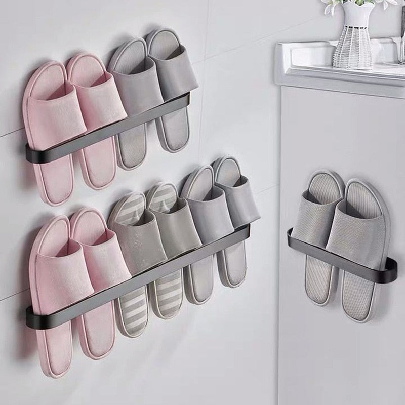 Aluminum Slipper Rack Wall Mount Bathroom Bedroom Shoe Hanging Holder Organizer Toilet Wall Door Towel Storage Shelf - StorageandmoreStorage