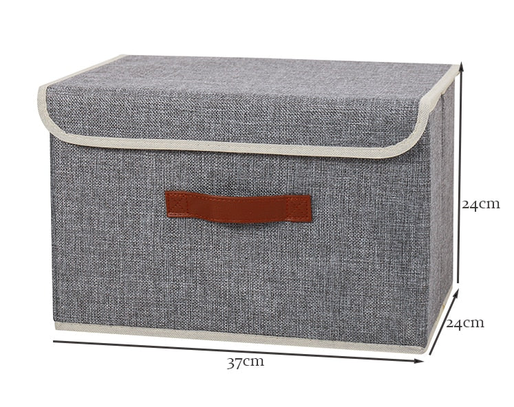 2021 New Washable Cotton Linen Fabric Folding CD Storage Box Foldable Bins Toys Organizer With Lid Storage Basket Laundry Basket - StorageandmoreStorage