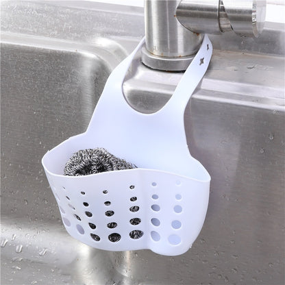 Sink Shelf Soap Sponge Drain Rack Hanging Bag Kitchen Accessorie Bathroom Holder Strap Faucet Storage Basket with Drain Holes - StorageandmoreStorage