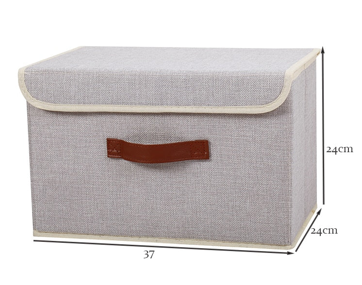 2021 New Washable Cotton Linen Fabric Folding CD Storage Box Foldable Bins Toys Organizer With Lid Storage Basket Laundry Basket - StorageandmoreStorage