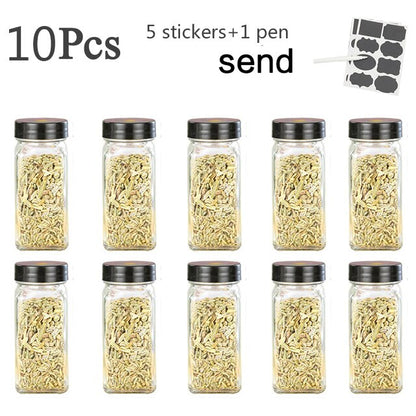 3-12PCS Set Seasoning Jar Square Glass Container Seasoning Bottle Kitchen Outdoor Camping Seasoning Container Glass Sealed Jar - StorageandmoreStorage