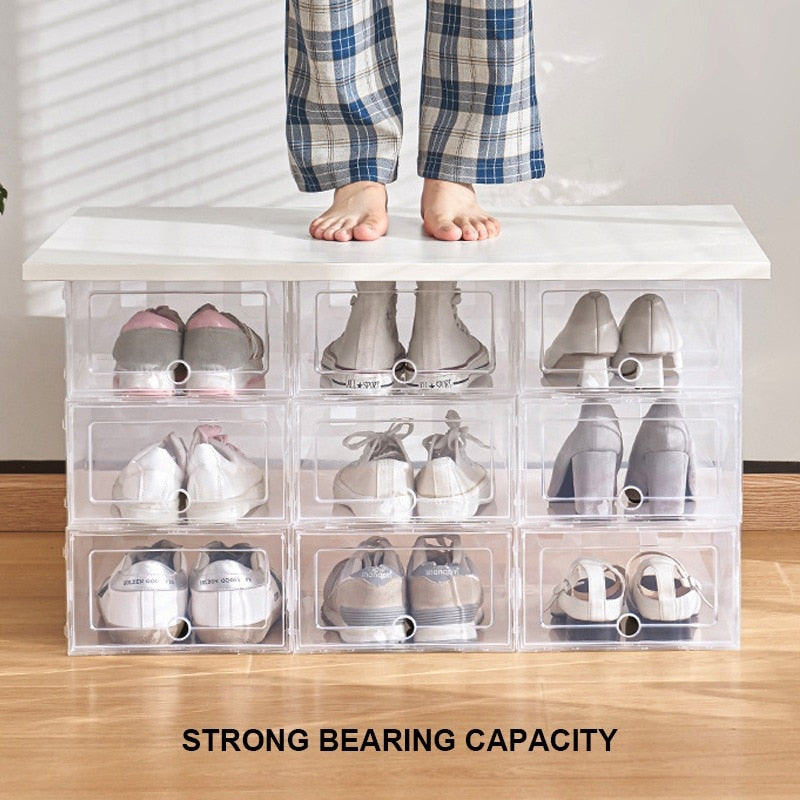 NEW Clear 1-12pcs Shoe Box Set Foldable Storage Plastic Transparent Door Home Closet Organizer Case Shelf Stack Wholesale - StorageandmoreStorage