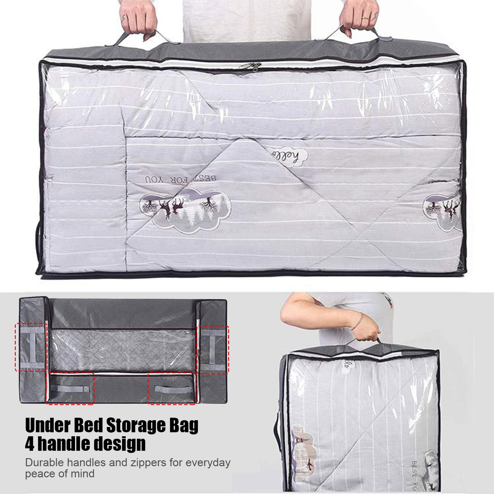 Under Bed Storage Organizer Sturdy Structure Large Capacity Underbed Bag Reinforced Handle Clear Window Storage Bag - StorageandmoreStorage