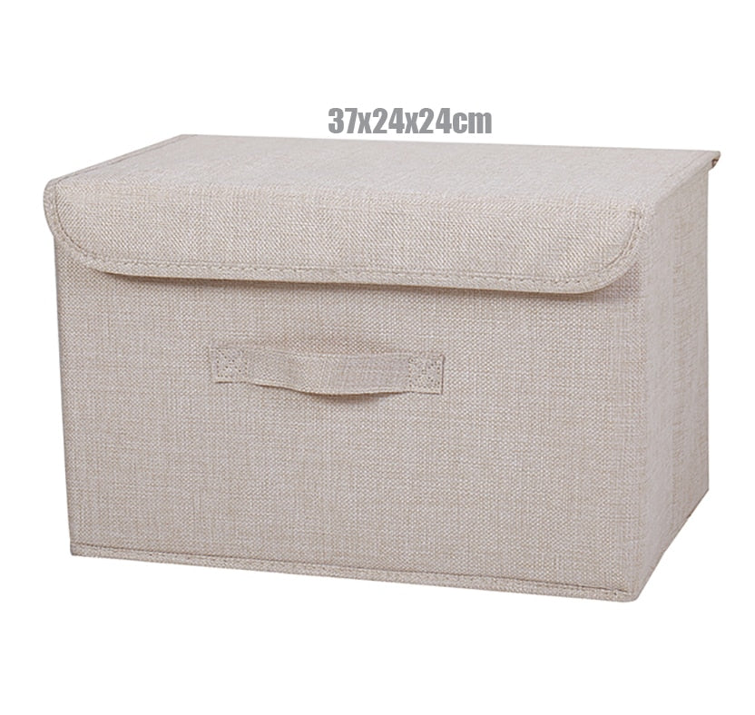 New Washable cotton linen Storage Box With lid Clothes Socks Toy Snacks Sundries organizer Cosmetics storage basket - StorageandmoreStorage