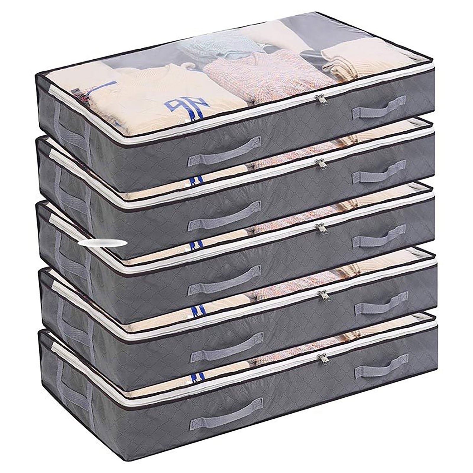 Under Bed Storage Organizer Bag Sturdy Structure Large Capacity Underbed Bag Reinforced Handle Clear Window Store for Clothing - StorageandmoreStorage