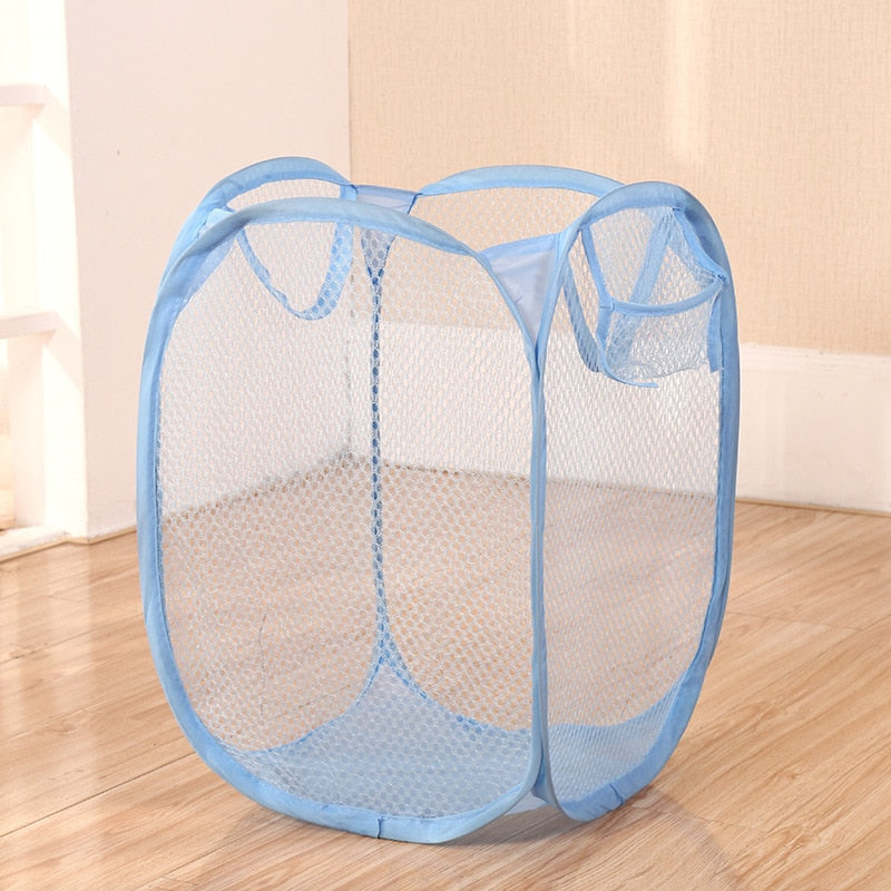 Folding Laundry Storage Basket Household Dirty Clothes Bag  Light Nylon Mesh Color Net Laundry Basket Sundries Organization - StorageandmoreStorage