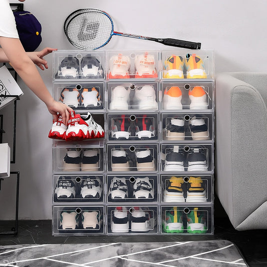 NEW Clear 1-12pcs Shoe Box Set Foldable Storage Plastic Transparent Door Home Closet Organizer Case Shelf Stack Wholesale - StorageandmoreStorage