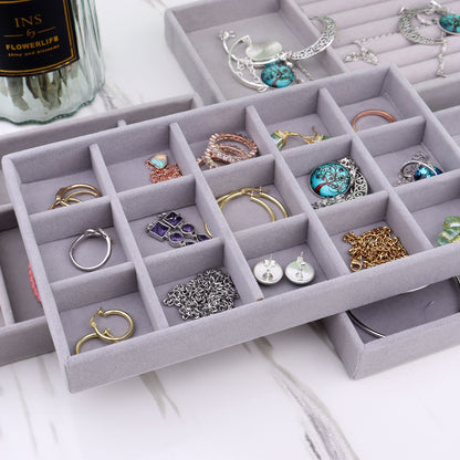 Velvet Jewelry Organizer Tray Ring Bracelet Gift Box Jewlery Storage Earring Holder Jewelry Display Box Fashion Drawer - StorageandmoreStorage