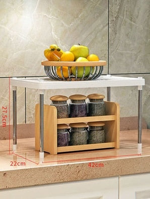 2-Layer Microwave Oven Shelf Stainless Steel Detachable Rack Kitchen Organize Tableware Shelves Home Storage Rack Holder - StorageandmoreStorage