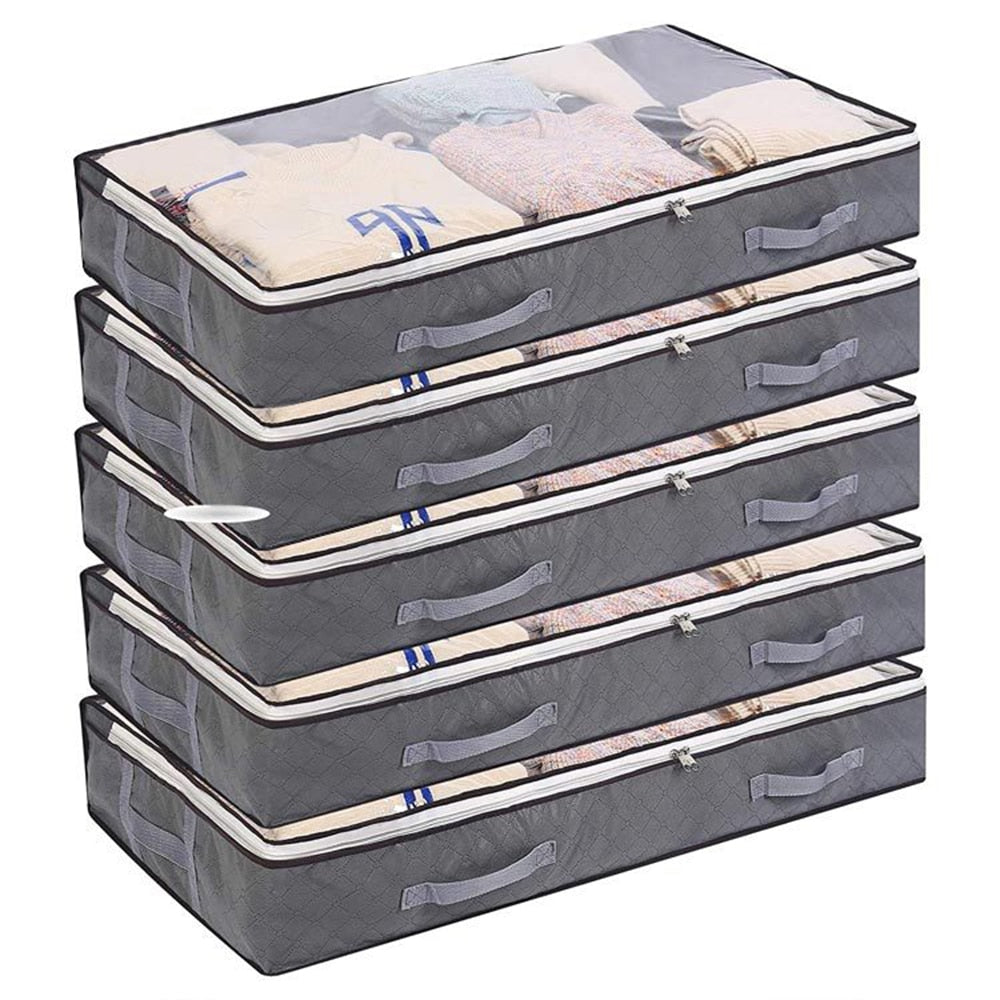 Under Bed Storage Organizer Bag Sturdy Structure Large Capacity Underbed Bag Reinforced Handle Clear Window Store for Clothing - StorageandmoreStorage