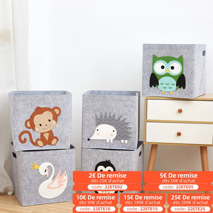 11inch Cube Children&#39;s Storage Box Cartoon Animal Felt Fabric Storage Basket For Kids Toys Organizers Kindergarten Closet Boxes - StorageandmoreStorage