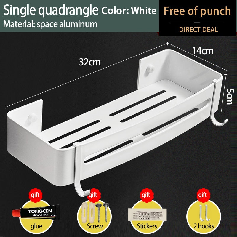 YUNJIEYA Free Punch Aluminum Bathroom Toilet Storage Rack Hanger Corner Shelf Organizer Wall Mounted Shower Shelving Accessories - StorageandmoreStorage