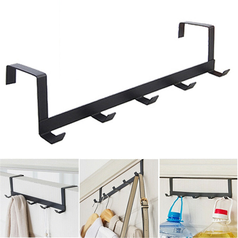 Hooks Over The Door 5 Hooks Home Bathroom Organizer Rack Clothes Coat Hat Towel Hanger Bathroom Kitchen Accessories Holder Rack - StorageandmoreStorage