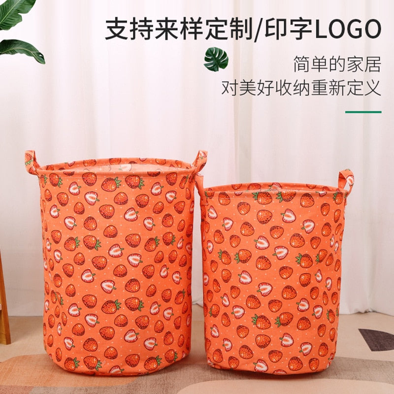 New Print Laundry Basket Portable Foldable Home Laundry Storage Bag Cotton Linen Hamper for Kids Toys Dirty Clothes Basket - StorageandmoreStorage