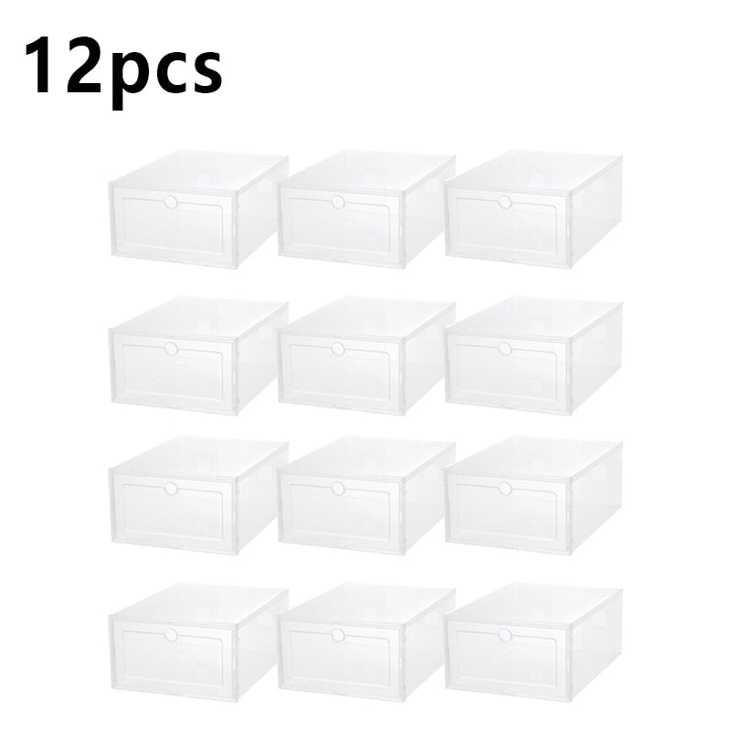 NEW Clear 1-12pcs Shoe Box Set Foldable Storage Plastic Transparent Door Home Closet Organizer Case Shelf Stack Wholesale - StorageandmoreStorage