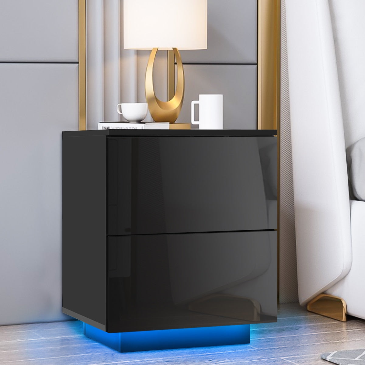 Multifunction RGB LED Nightstands Cabinet Storage Bedside Table Night Table Bedroom Nightstand Home Furniture for Night Lighting - StorageandmoreStorage