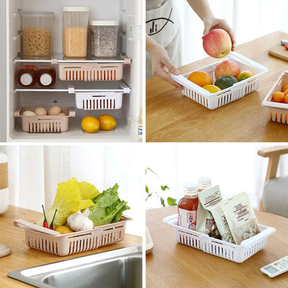 Retractable Fridge Drawer Storage Rack Refrigerator Freezer Shelf Adjustable Pull-Out Space Layer Storage Holder Organizer - StorageandmoreStorage