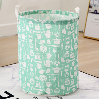 Dirty Laundry Basket Cotton Linen Foldable Round Waterproof Organizer Bucket Clothes Toys Large Capacity Home Storage Basket - StorageandmoreStorage