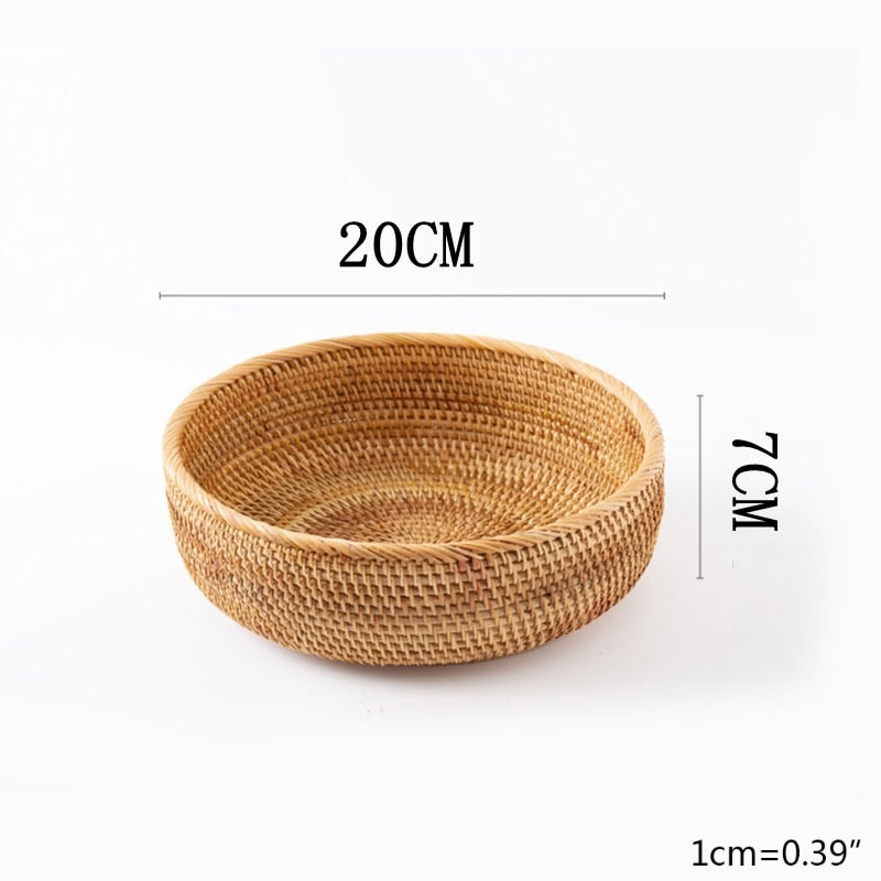 Hand-woven Rattan Wicker Basket Fruit Tea Snack Bread Basket Cosmetic Rectangular Storage Box Household Kitchen Supplies - StorageandmoreStorage