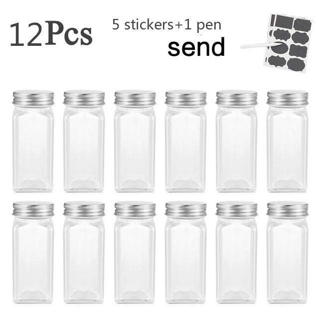 3-12PCS Set Seasoning Jar Square Glass Container Seasoning Bottle Kitchen Outdoor Camping Seasoning Container Glass Sealed Jar - StorageandmoreStorage