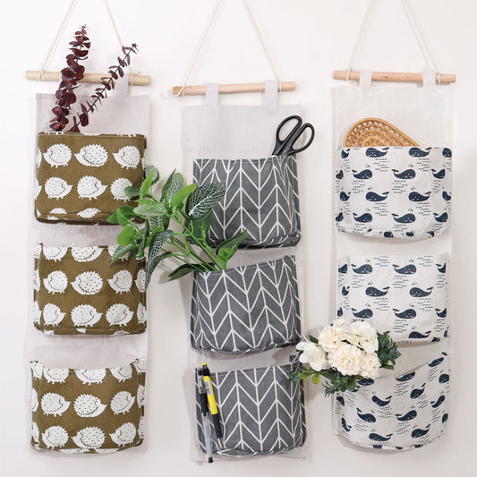 Wall Hanging Storage Bag Fabric Pouch 3 Pockets Multilayer Closet Door Closet Storage Bag Organizer Home Cosmetics Toys - StorageandmoreStorage