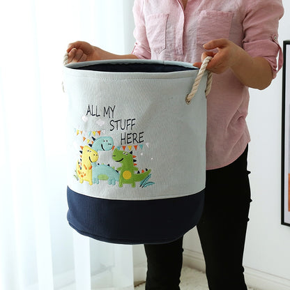 Foldable Storage Basket Cartoon Dinosa Kids Toys Canvas Storage Basket Dirty Clothes Laundry Container Barrel Home Organizer - StorageandmoreStorage