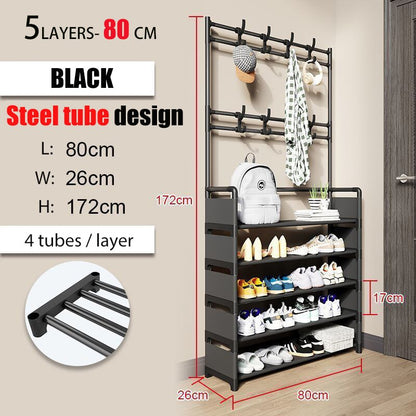 Entryway Coat Rack, Shoe Rack,Shelving Organizer, Storage Shelves With 8 Hooks Multifunctional Hallway Organizer Hanging Storage - StorageandmoreStorage