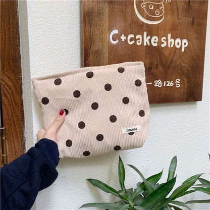 Japanese Style Corduroy Cosmetic Bag Women Handbags Purses Smile&amp;Dots Makeup Organizer Storage Makeup Bag Girls Pencil Case Bags - StorageandmoreStorage