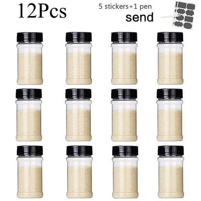 3-12PCS Set Seasoning Jar Square Glass Container Seasoning Bottle Kitchen Outdoor Camping Seasoning Container Glass Sealed Jar - StorageandmoreStorage