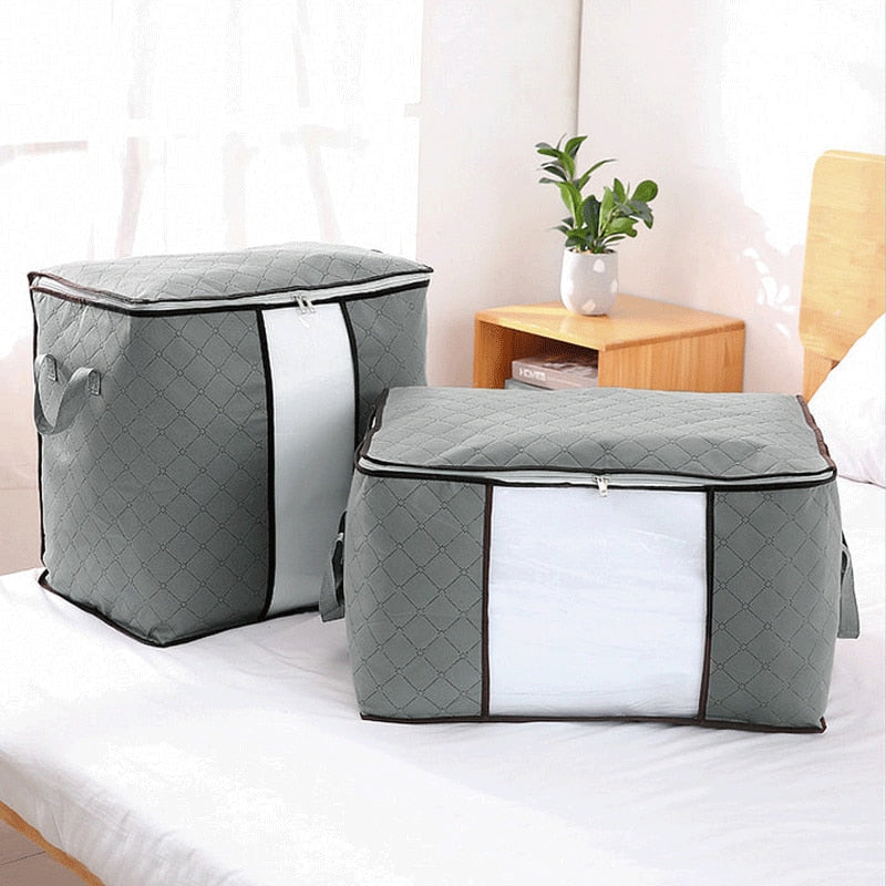 Joybos Quilt Storage Bag Moisture & Dust Proof Closet Organizer Non-Woven Blanket Pillow Storage Large Mobile Clothe Visible Bag - StorageandmoreStorage